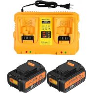 2Packs 20v Battery Replacement for Dewalt 20V Max Battery 6000mAh with Charger DCB102 Charger Compatible with Dewalt 20V Max Battery Compatible with Dewalt 12V/20V Battery Charger