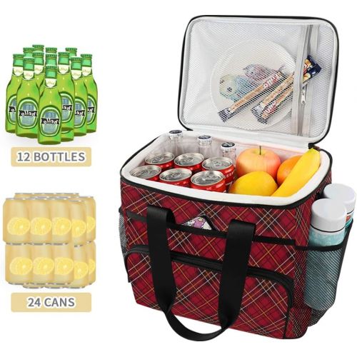  ALAZA Red and Black Plaid Pattern Large Cooler Lunch Bag, Waterproof Cooler Bag for Camping, Picnic, BBQ, Family Outdoor Activities