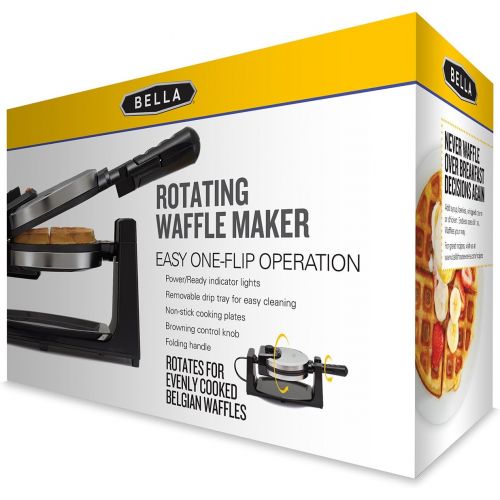  BELLA Classic Rotating Non-Stick Belgian Waffle Maker, Perfect 1 Thick Waffles, PFOA Free Non Stick Coating & Removeable Drip Tray for Easy Clean Up, Browning Control, Stainless St
