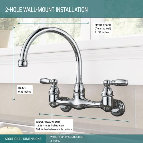  Peerless 2-Handle Wall Mount Kitchen Sink Faucet, Chrome P299305LF