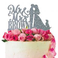 United Craft Supplies Personalized Wedding Cake Topper Customized Mr. and Mrs. Last Name 4 Color Type and 24 Colors Design 8 (Glitter Colors)