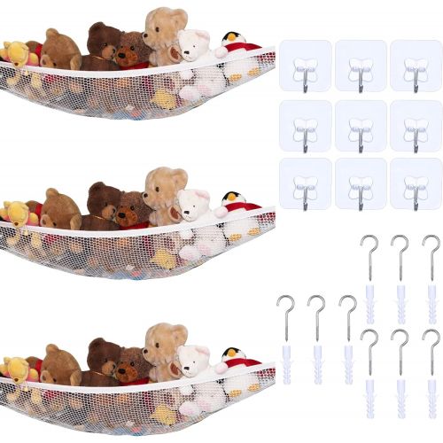  [아마존베스트]Sumind 3 Pieces Stuffed Animal Hammocks Stuffed Toy Storage Hammock Nets Jumbo Wall Sling Corner Mesh Toy Organizer with Hooks for Bedroom Plush Toys