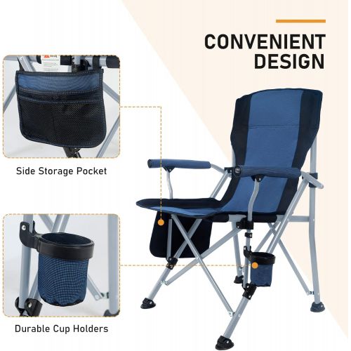  Homcosan Portable Camping Chair Folding Quad Outdoor Large Heavy Duty Support 330 lbs Thicken 600D Oxford with Padded Armrests, Storage Bag, Beverage Holder, Carry Bag for Outside(