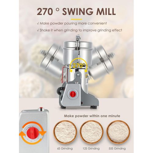  [아마존베스트]CGOLDENWALL 300 - 2500 g Safety Improved Electric Grain Mill with Fast Grinding Powder Machine Commercial Grain Mill Dry Herb Mill Made of CGOLDENWALL (700 g Swing)