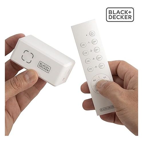  BLACK+DECKER Wireless Remote-Control Outlet Timers, Pack of 2 Grounded Outlets, 1 Remote