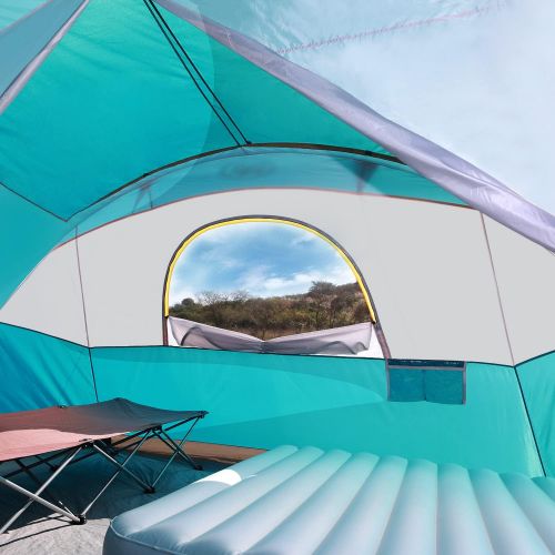  UNP Camping Tent 9 10 Person,Waterproof Windproof Family Tent, 5 Large Ventilation Mesh Windows, Double Layer 78 inch Tall with Dividers Curtain for 2 Room