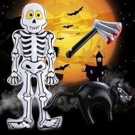 Gejoy 3 Pieces Inflatable Halloween Decorations Skeleton Black Cat Axe Halloween Inflatable Decoration Inflate Creepy Decorations for Indoor Outdoor Halloween Party Supplies