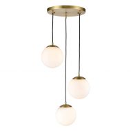 Light Society LS-C255-BB-WH Zeno 3-Light Pendant Lamp in Brushed Brass and White Glass Globes with Adjustable Length Cords, Retro Mid Century Modern Style Chandelier