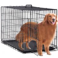 BestPet Large Dog Crate Cage Metal Wire Kennel Double-Door Folding Pet Animal Pet Cage with Plastic Tray and Handle