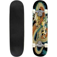 GWFERC Japanese Style Dragon Pattern Stock Illustration Skateboard 31x8 Double-Warped Skateboards Outdoor Street Sports Skateboard for Beginners Professionals Cool Adult Teen Gifts