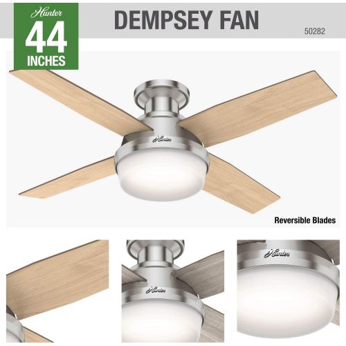  [아마존베스트]Hunter Fan Company 50282 Hunter Dempsey Indoor Low Profile Ceiling Fan with LED Light and Remote Control, 44, Brushed Nickel