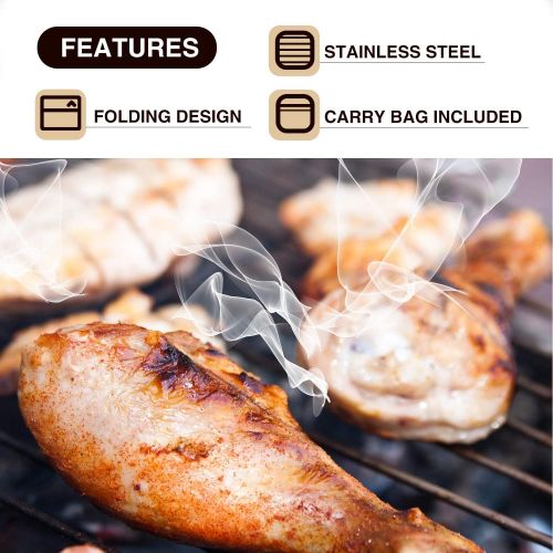  REDCAMP Folding Camping Grill Grate 304 Stainless Steel, Portable Camping Grate for Fire Cooking BBQ with Carrying Bag, 16x8/16