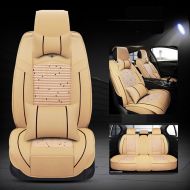 Amooca Luxury Car Seat Cover Full Surround PU Leather& Ice Pad Fit For Accent Focus Jetta Tiguan Audi BMW 11 PCS Beige