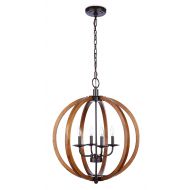 Vineyard Contemporary Metal And Wood Frame Orb Chandelier