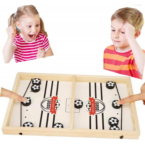  CABINAHOME Fast Sling Puck Game Desktop Battle 2 in 1 Ball air Hockey Game Board Games Foosball Slingshot Table Game Wood Interactive Chess Toy for Kids Family (Football)