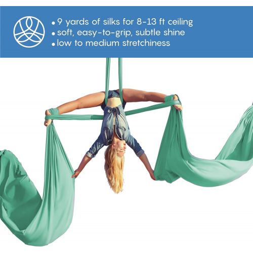  [아마존베스트]Aum Active Aerial Silks Beginner Kit - Acrobatic Flying Dance Yoga Trapeze Aerial Yoga Hammock Swing - Includes 9 Yards of Aerial Tricot Fabric, Hardware & Guide - for Rigging Poin