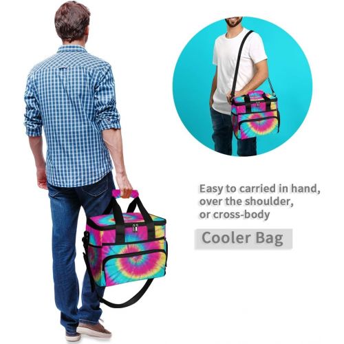  ALAZA Rainbow Spiral Tie Dye Large Cooler Bag Lunch Box Leakproof for Outdoor Travel Hiking Beach