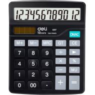 Calculator, Deli Standard Function Desktop Calculators with 12 Digit Large LCD Display and Sensitive Button, Solar Battery Dual Power Office Calculator, Black