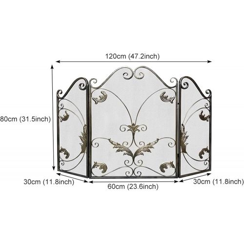  WMMING European Style Ornate Fireplace Screen, 3 Panel Extra Wide Fire Guard with Spark Proof Mesh, for Firewood Log Fires/Gas Stove/Outdoor Pit Solid and Practical