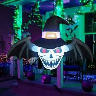 GOOSH 4 Feet Halloween Ghost Inflatable Hanging Winged Demon’s Head Wearing a Wizard Hat, Blow Up Decoration with Built-in LEDs for Halloween Party Outdoor, InAdoor, Yard, Garden,