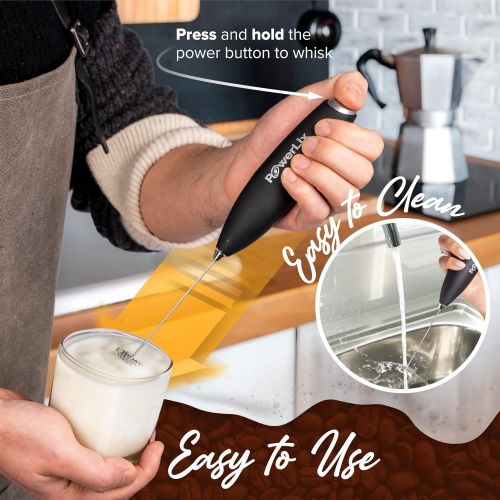  New Double whisk + Improve Motor - PowerLix Milk Frother Handheld Battery Operated Electric Foam Maker For Coffee, Latte, Cappuccino, Durable Drink Mixer With Stainless Steel Whisk