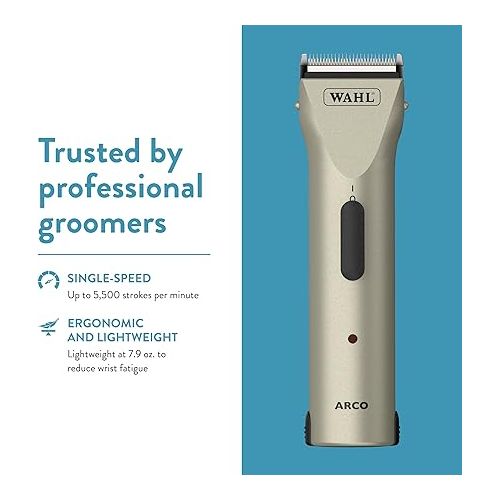  WAHL Professional Animal Arco Pet, Dog, Cat, and Horse Cordless Clipper Kit, Champagne (8786-452)
