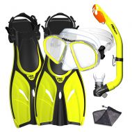 U Promate Spectrum Junior Snorkeling Combo Set with Kids Dive Mask, Dry Snorkel with Silicone Mouthpiece, Snorkeling Flippers with Adjustable Fin Straps, Mesh Gear Bag