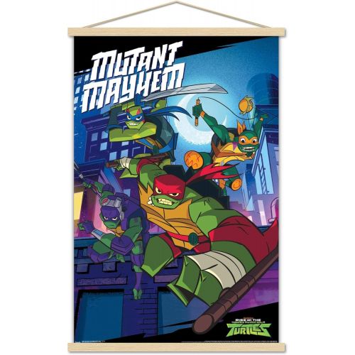  Trends International Nickelodeon Rise of The Teenage Mutant Ninja Turtles - Mayhem Wall Poster with Wooden Magnetic Frame, 22.375 x 34, Premium Print and Beechwood Hanger Bundle