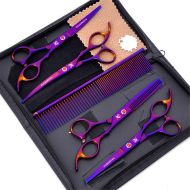 Xinjiahe 4 in1 Professional Pet Scissors Sets, Thinning Shear & Straight-Edge Shear& 2 Curved Shears -100％Stainless Steel-Purple