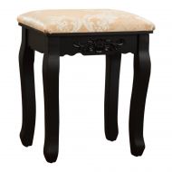 Fineboard Luxury Vanity Table Stool Wood Unique Shape Floral Crafted for Vanity Tables or Other Extravagant Tables with Artwork, Black