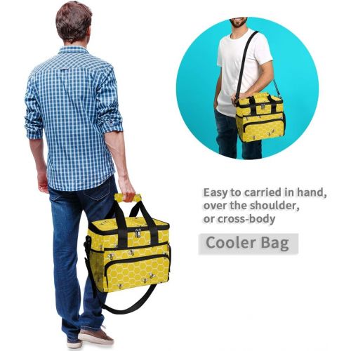  ALAZA Yellow Bees on Honeycomb Large Cooler Lunch Bag, Waterproof Cooler Bag for Camping, Picnic, BBQ, Family Outdoor Activities