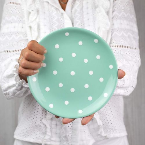  [아마존베스트]Handmade Teal Blue and White Pottery Polka Dot Glazed 7.9inch/20cm Side Plate, Dessert Plate, Unique Ceramic Dinnerware, Housewarming Gift by City to Cottage