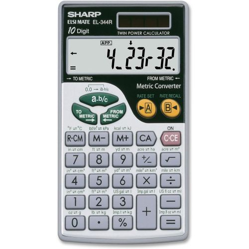  Sharp EL344RB 10-Digit Calculator with Punctuation, Metric Converter, Solar Powered LCD Display, Small Pocket Calculator for Students and Professionals