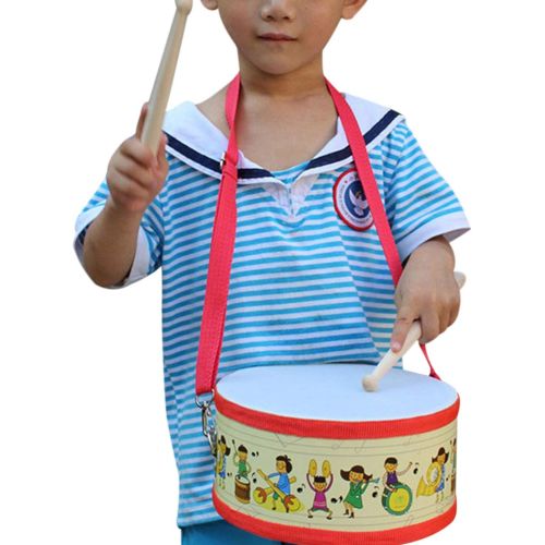 [아마존베스트]FREAHAP R Kids Drum Wood Toy Drum Set with Carry Strap Stick for Kids Toddlers Gift Red 8x4in