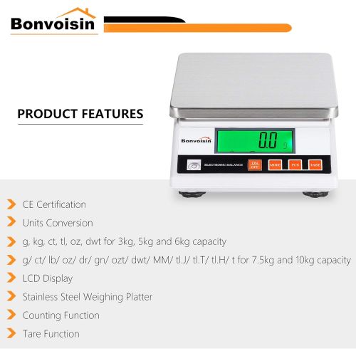  Bonvoisin Precision Scale 10kgx0.1g Digital Lab Scale Accurate Electronic Balance Portable Laboratory Analytical Balance Industrial Counting Scale Jewery Kitchen Scale CE Certified