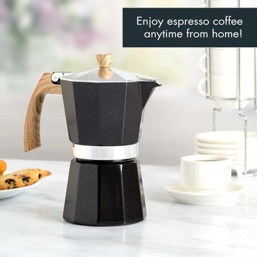  Primula Aluminum Stove Top Espresso Maker, Percolator Pot for Moka, Cuban Coffee, Cappuccino, Latte and More, Perfect for Camping, 6 Cup, Black