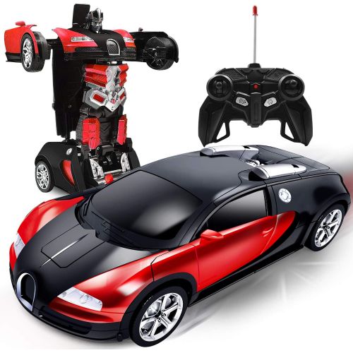  AMENON Remote Control Transform Car Robot Toy with Lights Deformation RC Car 2.4Ghz 1:18 Rechargeable 360°Rotating Stunt Race Car Toys for Kids Boy Girl Age 8 9 10 11 Year Old Holi