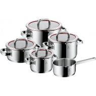 WMF Set of 4 Pots, Scale on Inside, Lid with 4 Pouring Functions, Glass Lid, Polished Cromargan Stainless Steel, Suitable for Induction Cookers, Dishwasher-Safe