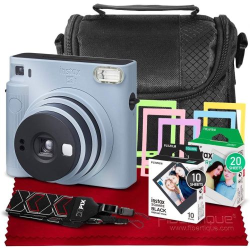 후지필름 Fujifilm Instax SQ1 Instant Camera (Glacier Blue) w/ Deluxe Accessories Bundle Includes Padded Carrying Case, Instax Square Instant Film (20 Exposures), Square Black Instant Film (