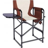 AGOOL Tall Directors Chair Portable Folding Camping Chair - Full Aluminum Frame Makeup Chair Artist Heavy Duty Lightweight with Armrest Side Table Storage Bag Indoor Outdoor 300 lbs Supp캠핑 의자