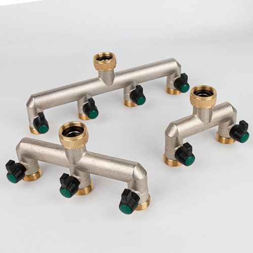  Photener 4 Way Water Distributor, Brass 4 Way Splitter with 4 Leak-free Ball Valves, 3/4 Inch Female Thread to 4 Way 3/4 Inch Male Thread for Regulating and Shutting Water Flow