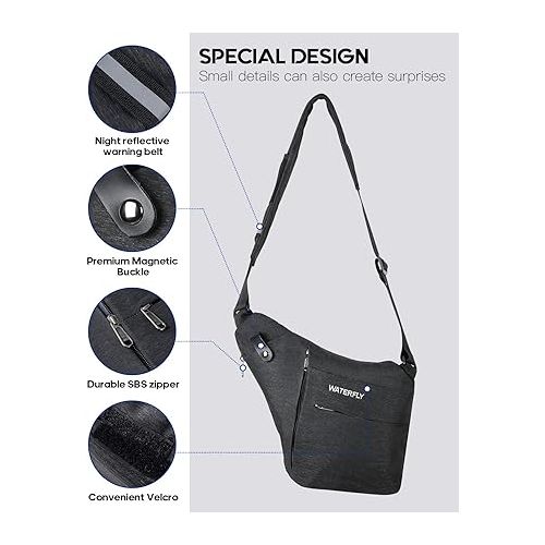  WATERFLY Sling Crossbody Chest Bag: Slim Anti-Theft Cross Body Bag Over Shoulder Backpack Stealth Side Pack Man Woman
