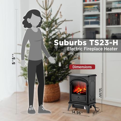  TURBRO Suburbs TS23-H Electric Fireplace Heater - Freestanding Portable Compact Stove with Realistic Flame Effect - CSA Certified, Overheating Protection - 1400W, Black