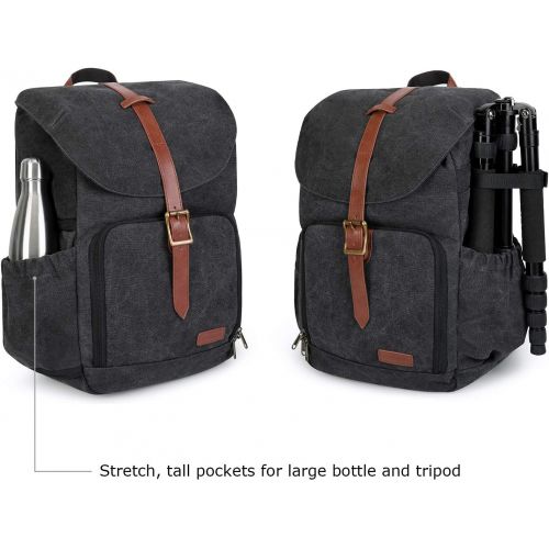  [아마존베스트]BAGSMART Camera Backpack, Anti-Theft DSLR SLR Camera Bag Water Resistant Canvas Backpack Fit up to 15 Laptop with Rain Cover, Tripod Holder for Women and Men (Black)