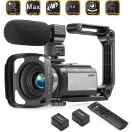 [아마존베스트]HAOHUNT Camcorder Video Vlogging HD Camera 36MP 1080P Digital Recorder, 3 Inch Touch Screen Camcorder with Rechargeable External Microphone, Remote Control, Stabilizer, 2 Batteries