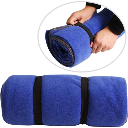  REDCAMP Fleece Sleeping Bag Liner with Hood, Great for Adult Warm or Cold Weather, 87 Long Full Sized Zipper Camping Blanket for Outdoor, Blue