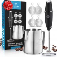 Zulay Kitchen Zulay Milk Frother Complete Set - Handheld Foam Maker for Lattes - Whisk Drink Mixer for Bulletproof Coffee, Mini Blender Perfect for Cappuccino, Frappe - Includes Frother, Stencil