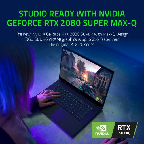 레이저 Razer Blade 15 Advanced Gaming Laptop 2020: Intel Core i7-10875H 8-Core, NVIDIA GeForce RTX 2080 SUPER Max-Q, 15.6” 4K OLED Touch, 16GB RAM, 1TB SSD, CNC Aluminum, Chroma, Thunderb