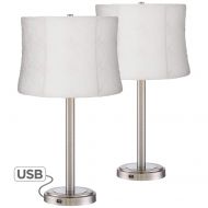 Camile Metal USB Port Table Lamps w/Gaffney Shade Set of 2-360 Lighting
