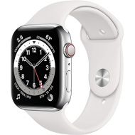 Apple Watch Series 6 (GPS + Cellular, 44mm) - Silver Stainless Steel Case with White Sport Band (Renewed)